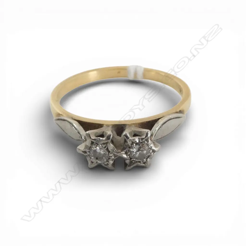 18CT DOUBLE DIAMOND RING 3.5gms SIZE Q Image 1++
