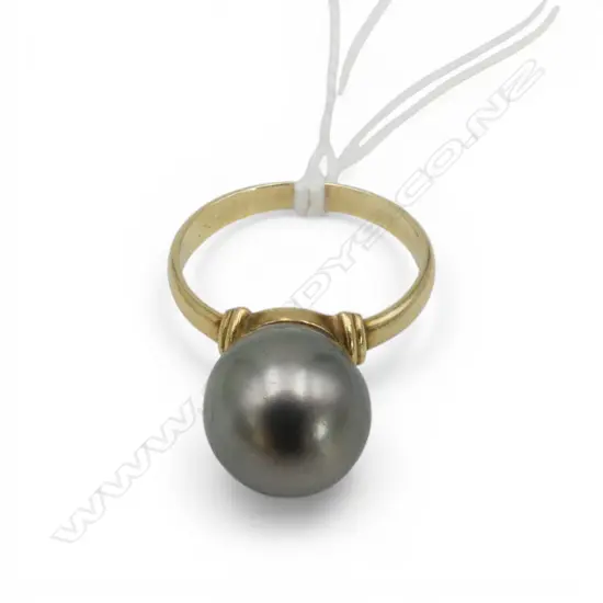 14ct Y/GOLD & BLACK PEARL (10 mm) RING 4.37gms SIZE N1/2