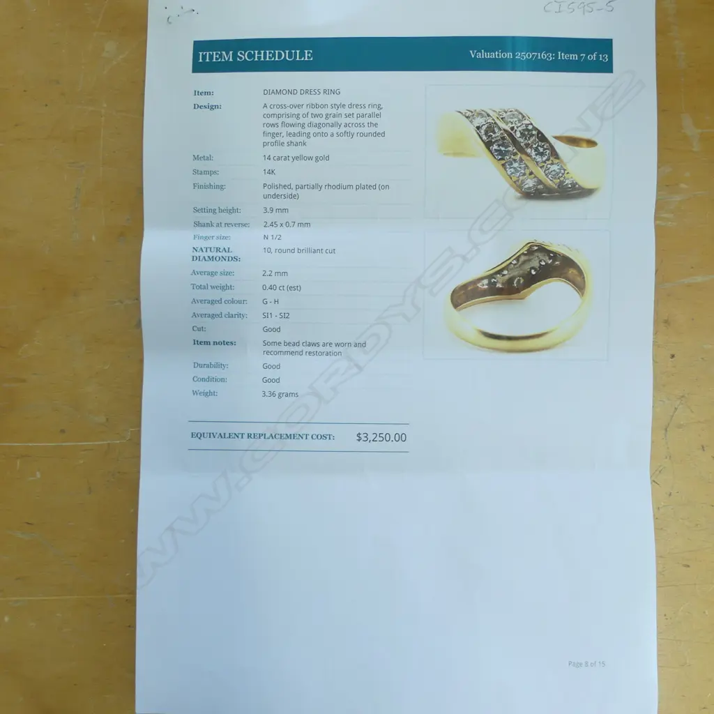 14CT GOLD AND DIAMOND RING 3.36gms (Valuation $3250) SIZE O Image 1++