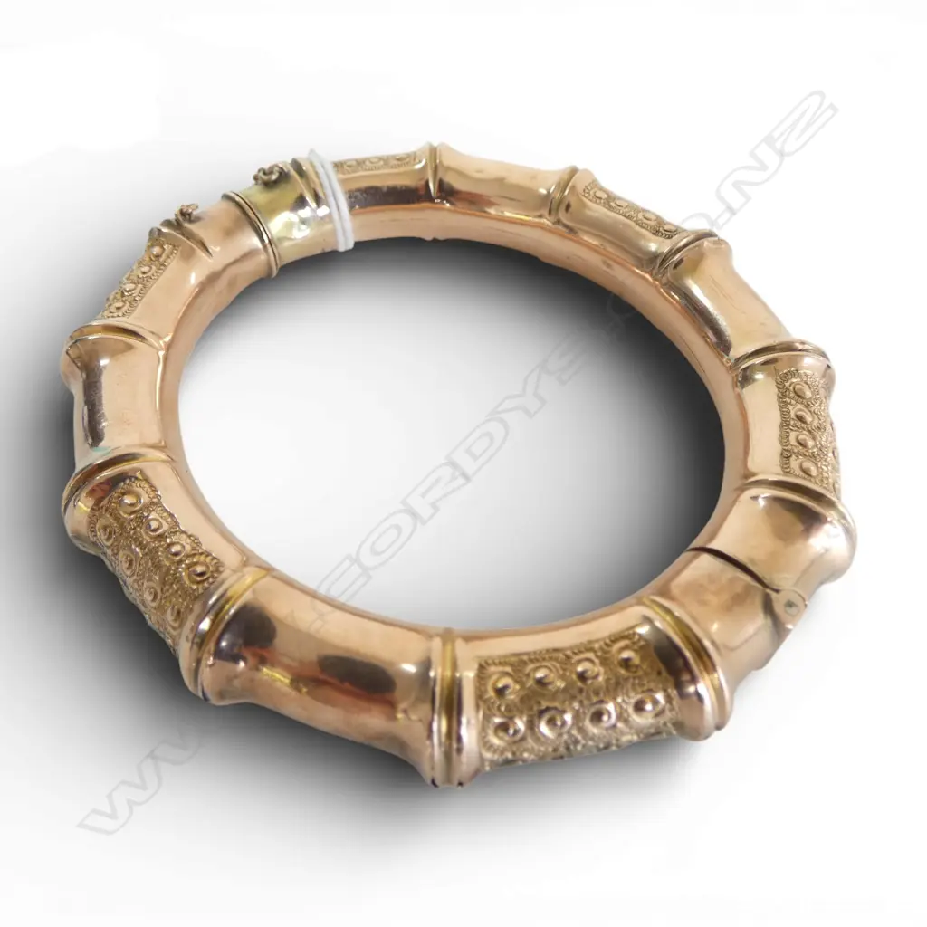 9ct GOLD (wax filled) HINGED BAMBOO FORM BRACELET Birmingham 1912.  26.84gm MINOR FAULTS Image 1++