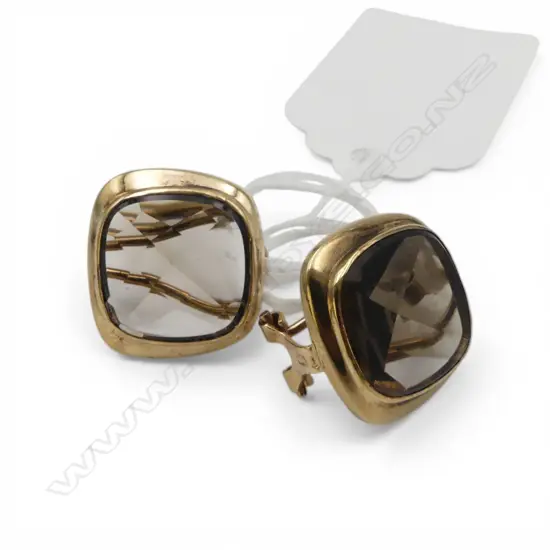 PAIR 9CT GOLD SMOKY QUARTZ EARRINGS 5.17gms