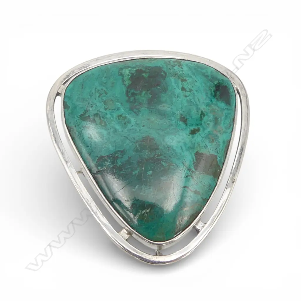 MODERNIST ISRAEL .925 SILVER & MALACHITE BROOCH/PENDANT H.38mm 14.34gms Image 1++