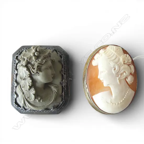 LAVA CAMEO BROOCH & SHELL CAMEO BROOCH IN 800 SILVER FRAME