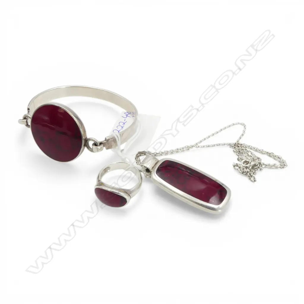 SILVER AND RED JASPER RING/PENDANT/BANGLE Image 1++