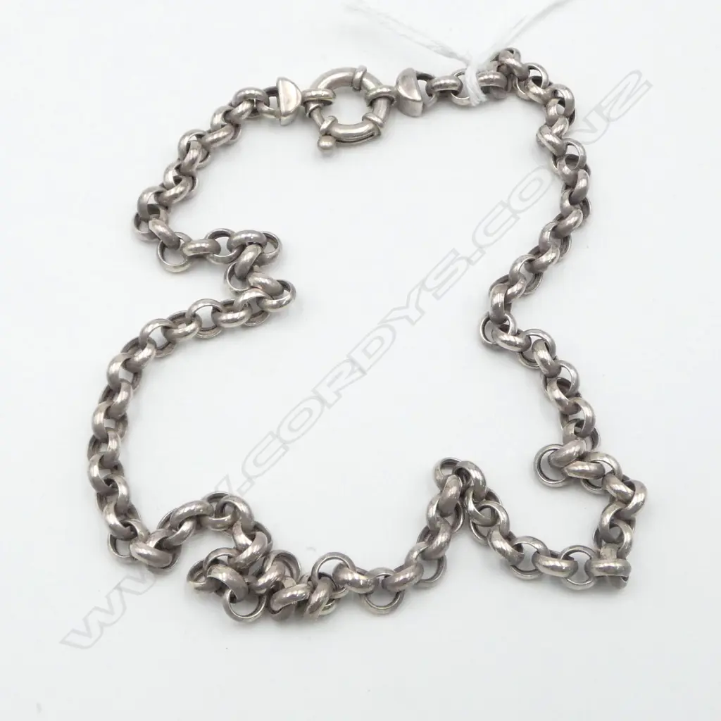 SILVER BELCHER LINK NECK CHAIN with spring ring clasp L.420mm 18gms Image 1++