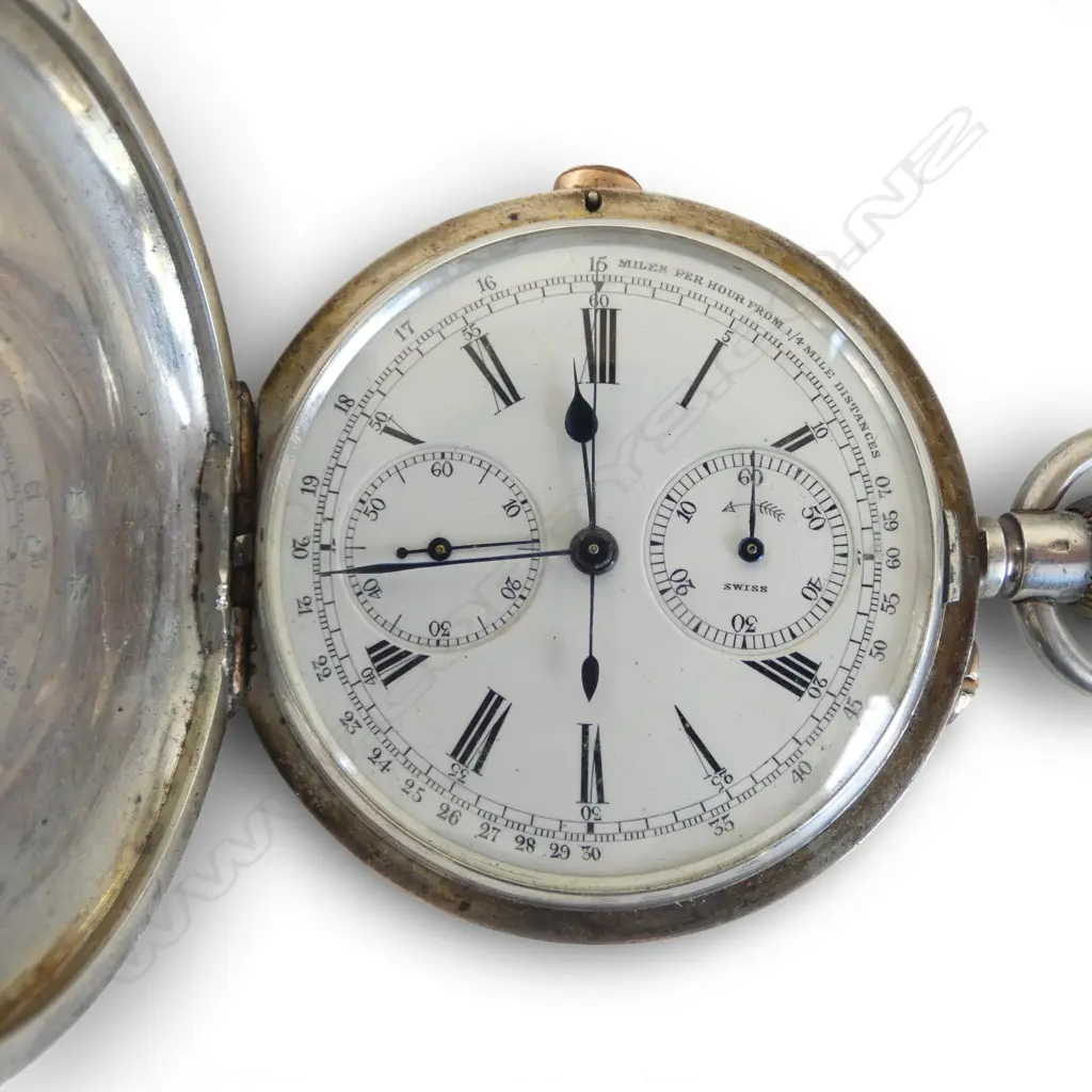 EARLY 20thC CONT. SILVER CHRONOGRAPH POCKET WATCH w 'miles per hour...' scale Image 1++