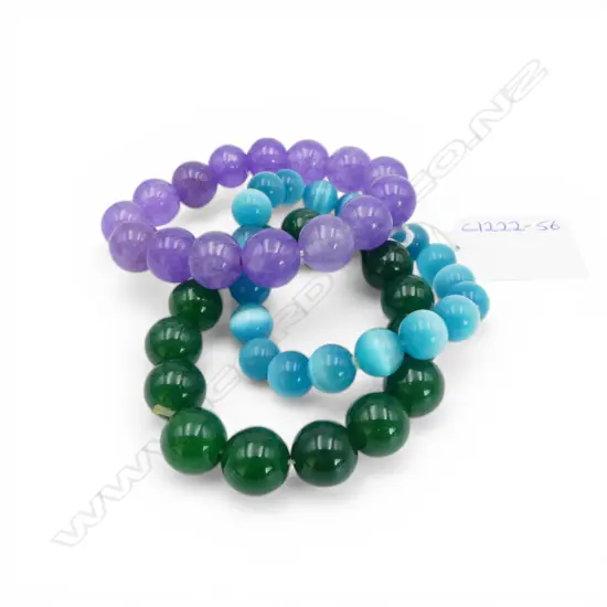 CAT'S EYE BEAD BRACELET/GREEN BEAD BRACELET & PURPLE COLOURED BEAD BRACELET