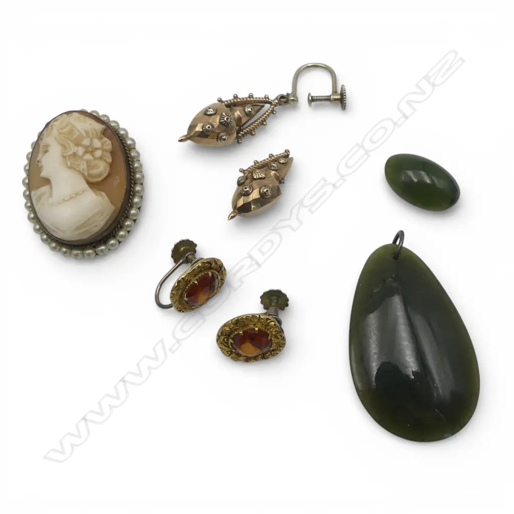 ASSTD COSTUME/GOLD PLATE/POUNAMU BROOCH/EARRINGS ETC (faulted) Image 1++