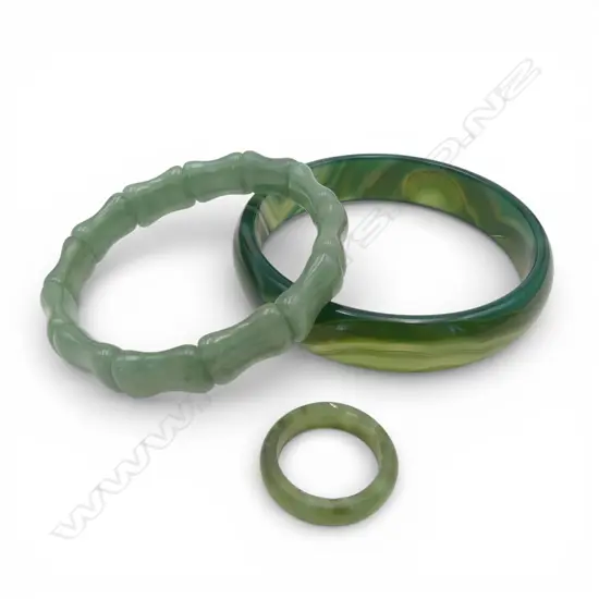 2 JADE BANGLES + RING 