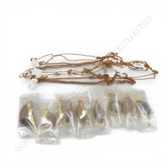 8 AGATE GEODE & AMETHYST PLATED PENDANTS & chains, new old stock