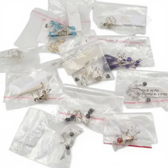 QUANTITY SILVER & SEMI PRECIOUS GEMSTONE EAR CHARMS, new old stock
