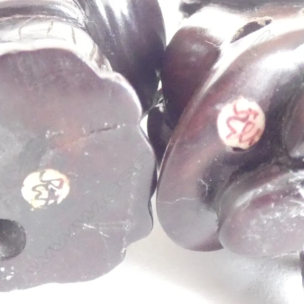 JAPANESE CARVED WOOD NETSUKE OF A RYOSHI WITH CARP, SIGNED + A BABY w. PUPPY, SIGNED, H.45mm Image 1++