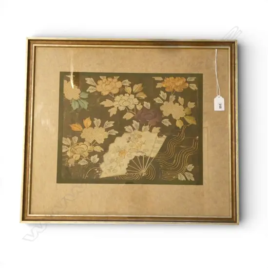 FRAMED ORIENTAL EMBROIDERY EX JOHN PERRY ESTATE 250x325mm 