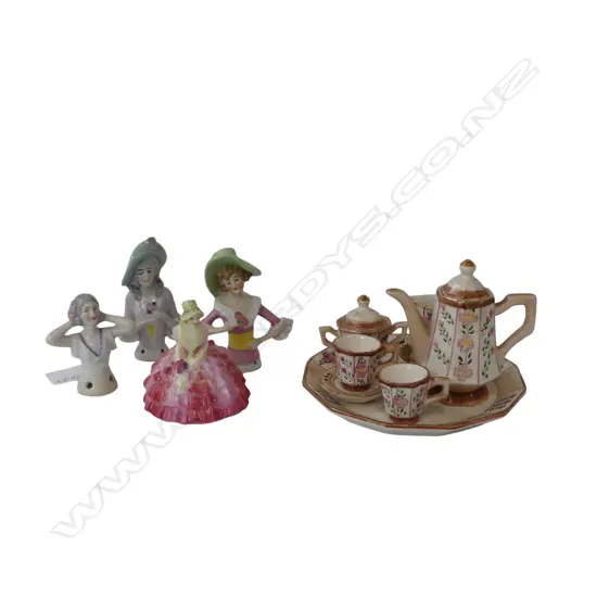 6 PCE CHILDS TEA SET, 3 HALF DOLLS AF, ROYAL DOULTON 'CHLOE' H.70mm