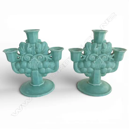 PR ART DECO POOLE POTTERY 3 BRANCH CANDELABRAS No.249 H.215mm