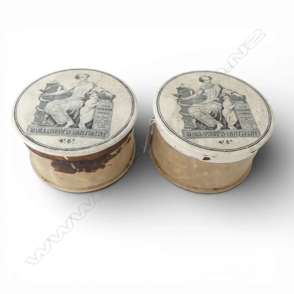 2 ANTIQUE HOLLOWAY'S OINTMENT PASTE POTS Dia.980mm Image 1++