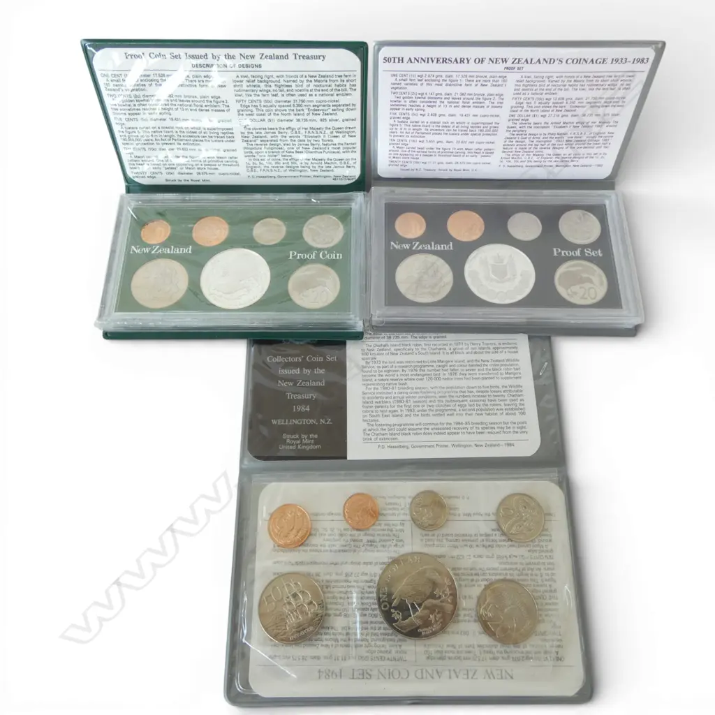 THREE NZ PROOF COIN SETS 1984/1980/1983 Image 1++