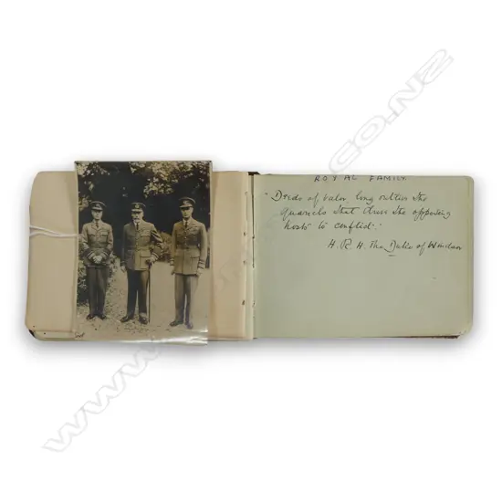 20thC AUTOGRAPHS BOOK WITH ENTRY 'DEEDS OF VELOR...' H.R.H THE DUKE OF WINDSOR' + PHOTO