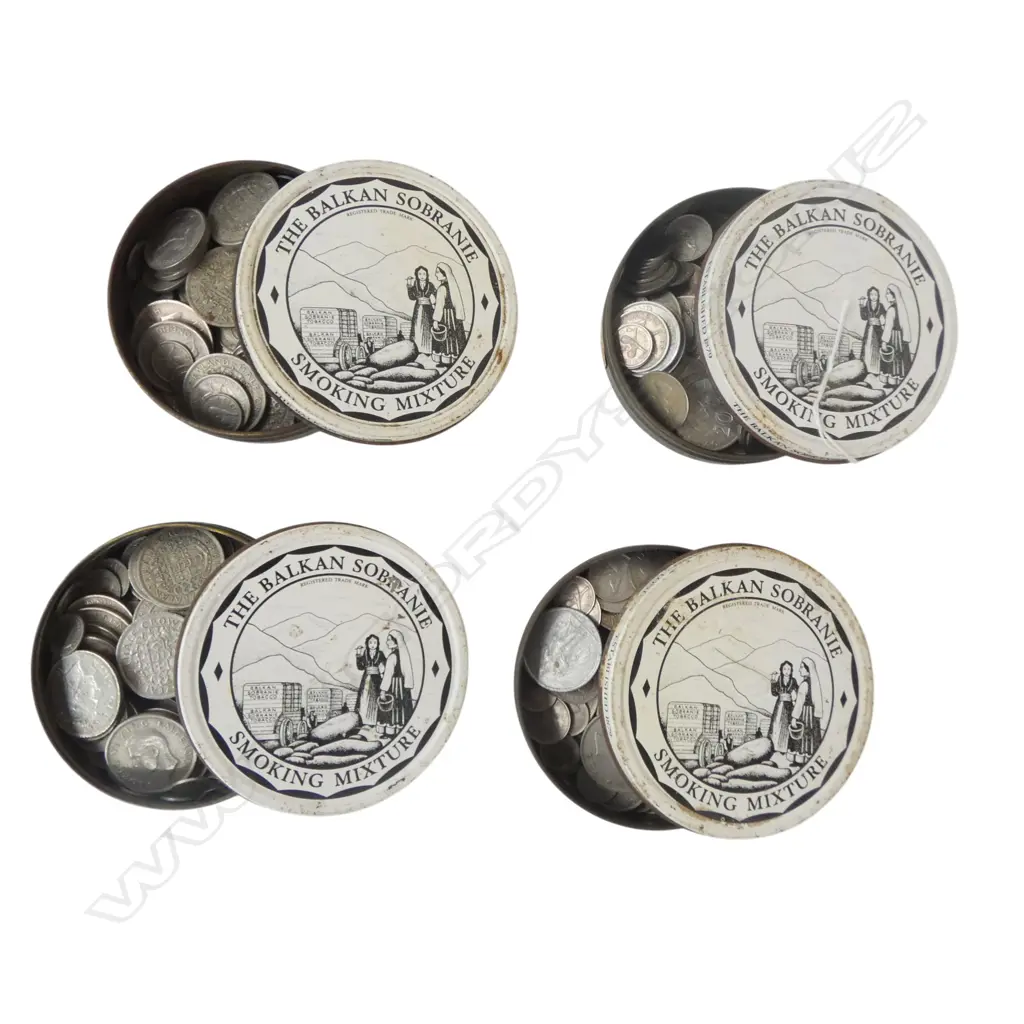 4 TINS OF MOSTLY N.Z. PRE DECIMAL COINS  Image 1++