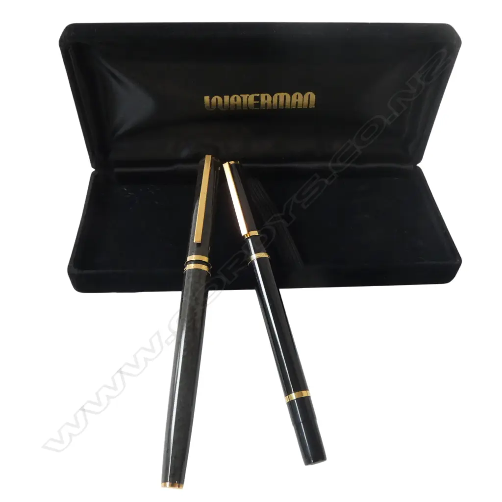 2 WATERMAN PENS; BALLPOINT & 18CT FOUNTAIN, BOXED w. SPARE INK Image 1++