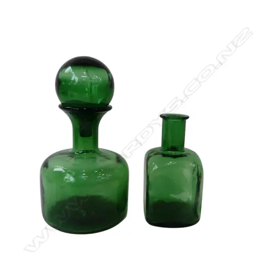 2 GREEN GLASS BOTTLES H.300mm