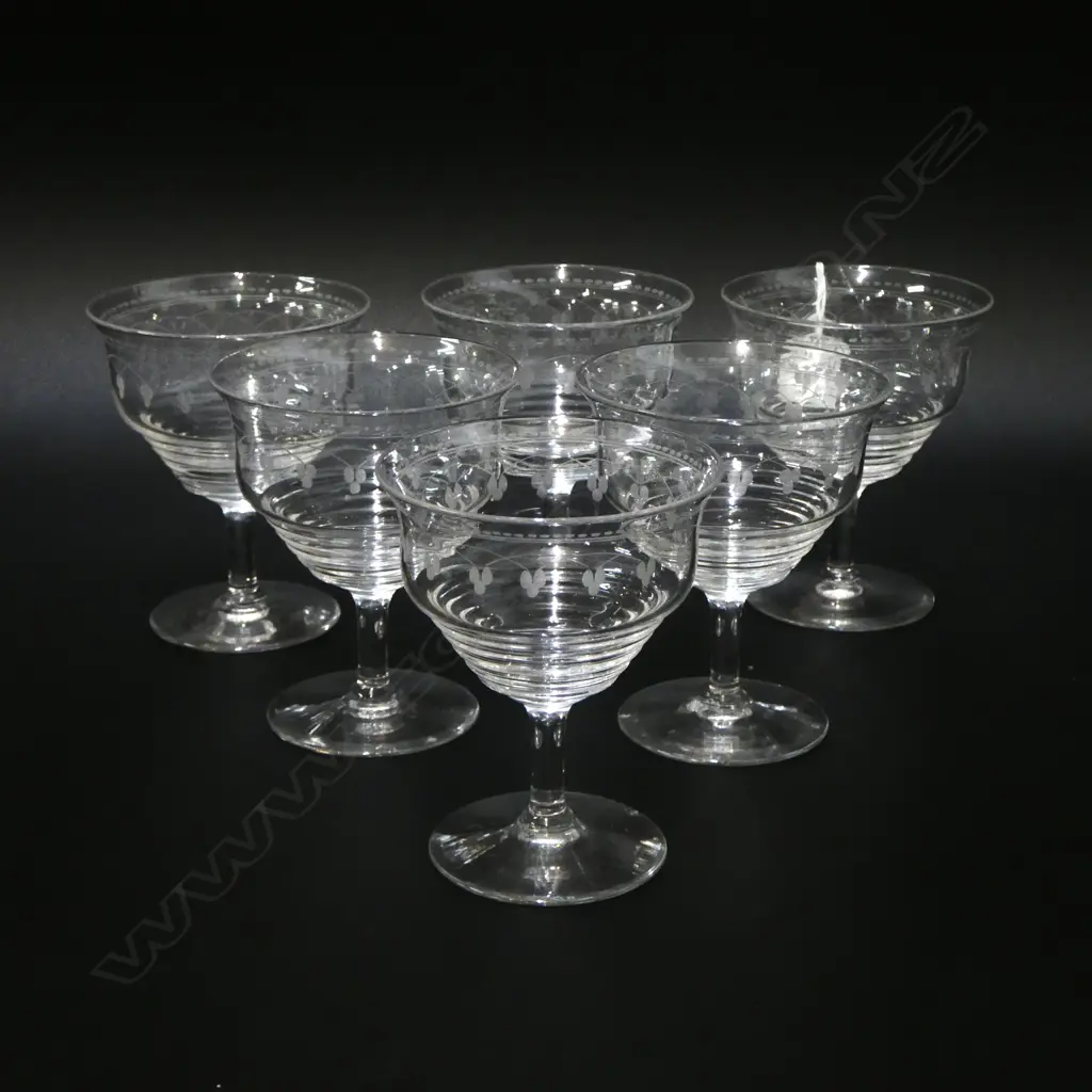 SIX STUART CRYSTAL ART DECO COCKTAIL GLASSES DATE 1922, H.105MM D.85MM Image 1++