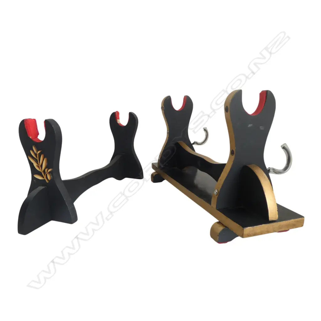 TWO JAPANESE BLACK LACQUER SWORD STANDS: BOTH FOR ONE SWORD Image 1++