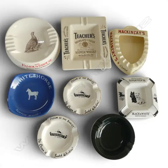 8 VINTAGE ADVERTISING ASH TRAYS W.195mm