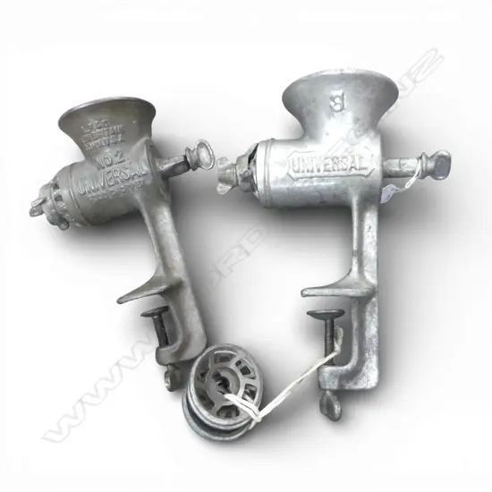 2 VINTAGE CAST METAL BENCH MINCERS L300MM