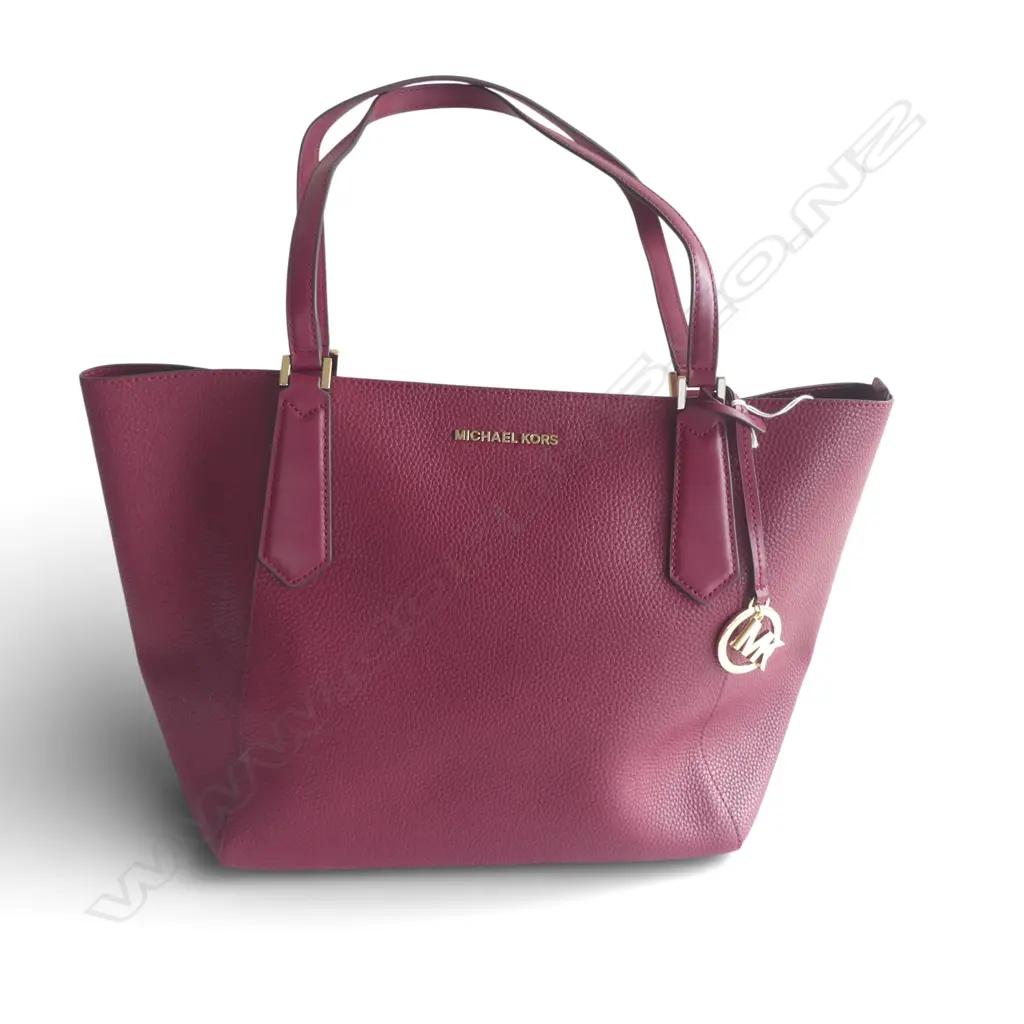 MICHAEL KORS LRG HANDBAG, maroon w gold hardware, unused condition, 270 x 400mm Image 1++