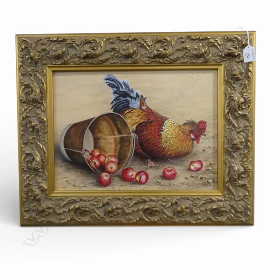M. GEBBIE, ROOSTER w. APPLES, ACRYLIC ON BOARD 270x375mm