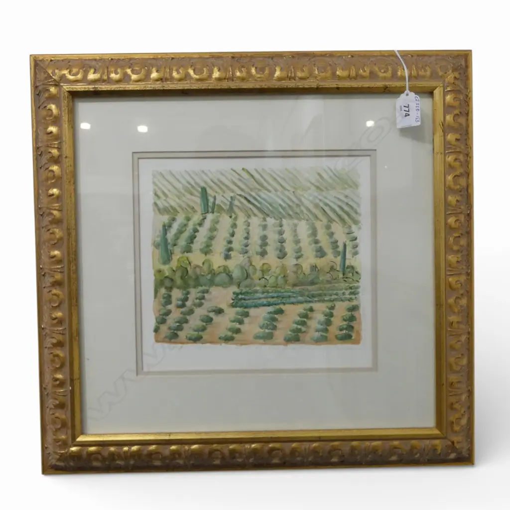 MARK WOOLLER, 'GRAPES, APRICOTS AND OLIVES', WATERCOLOUR, 215 X 240mm (IN ELABORATE GILDED FRAME) Image 1++