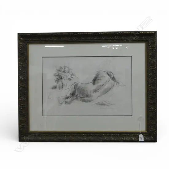 DEIRDRE HATRICK-SMITH, NUDE WITH FLOWERS, CHAROCAL, 315 X 475mm