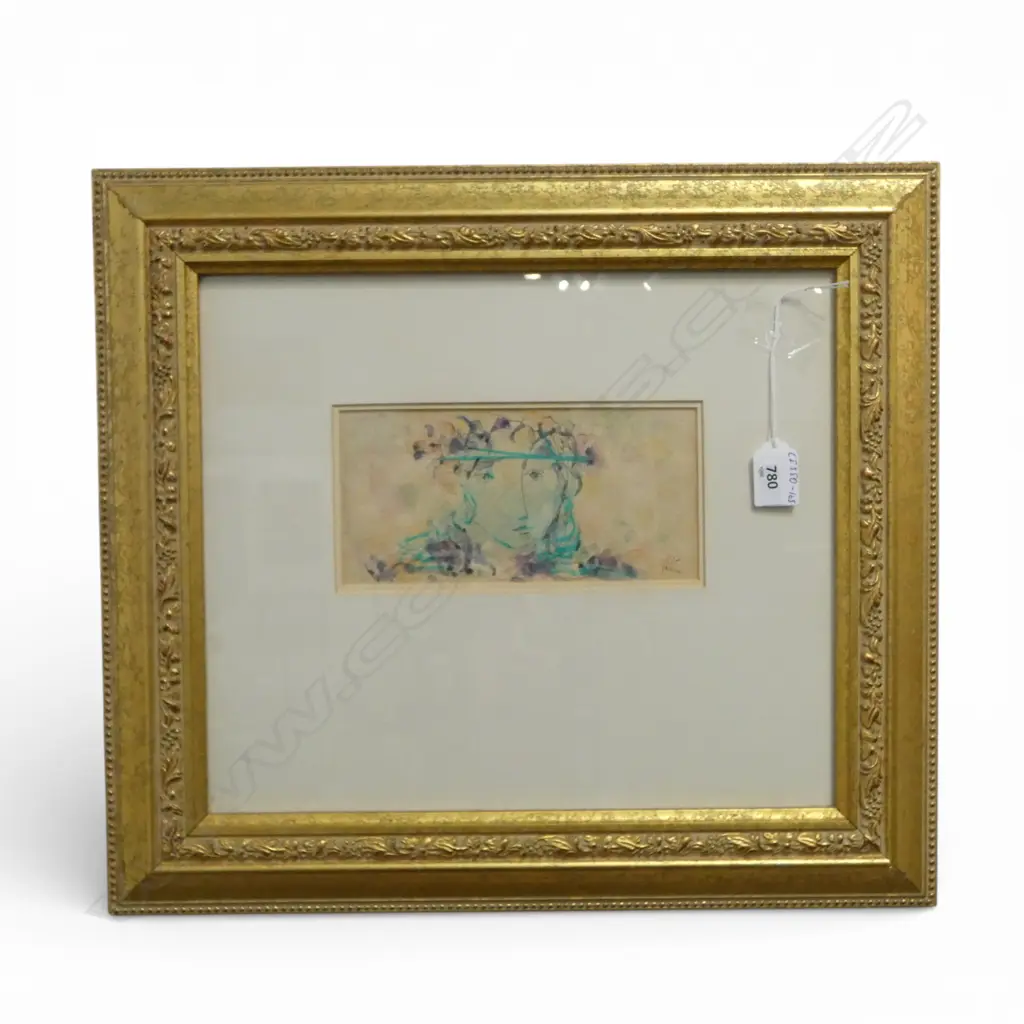 YEHUDA BACON, PORTRAIT, WATERCOLOUR, SIGNED, 95 X 195mm Image 1++