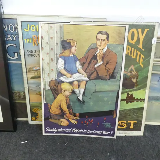 4 REPRODUCTION WWI POSTERS (GLASS BROKEN) 750x505mm