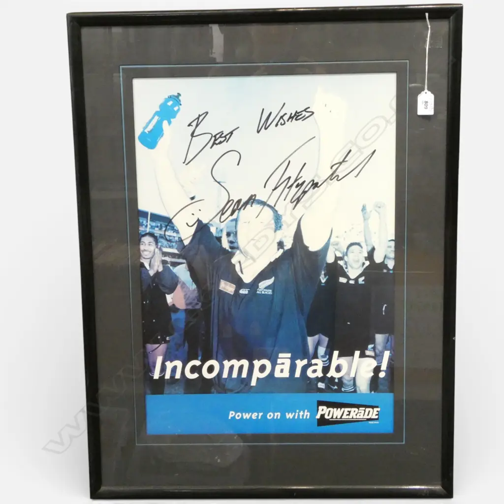 POWERADE POSTER SIGNED BY ALL BLACK SEAN FITZPATRICK 575x400mm  Image 1++
