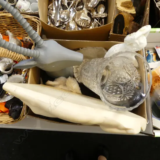 ASST. DECOR PIECES; GLASS VASE (rim chip), NUDES ETC