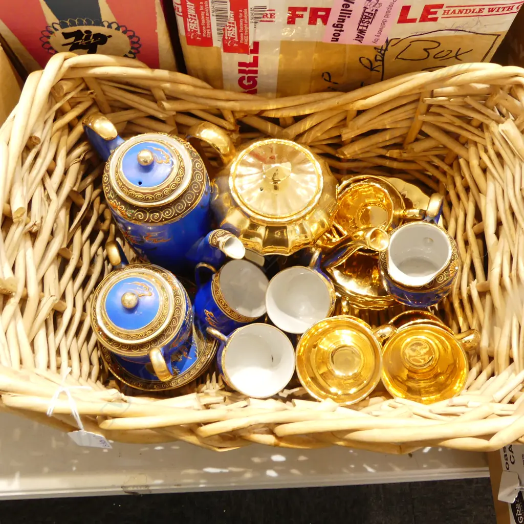 2 TEA SETS IN CANE BASKET W.410mm Image 1++