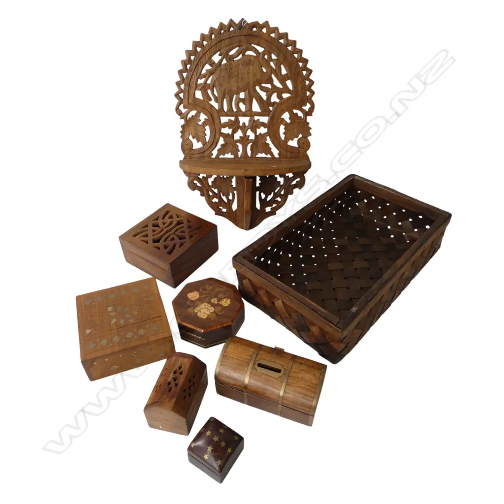ASST. ETHNIC WOODEN BOXES, WALL SHELF ETC Image 1++