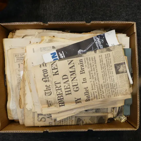 COLLECTION OF EARLY 20thC NEWS PAPERS & EPHEMERA Incl. WWII VICTORY, MAN ON THE MOON, ASSASSINATION etc