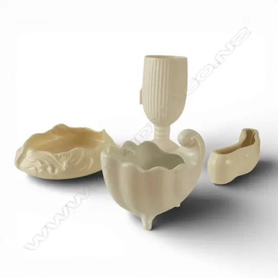 4 SML WHITE MID CENTURY VASES; INCLDS CROWN LYNN ROSE BOWL