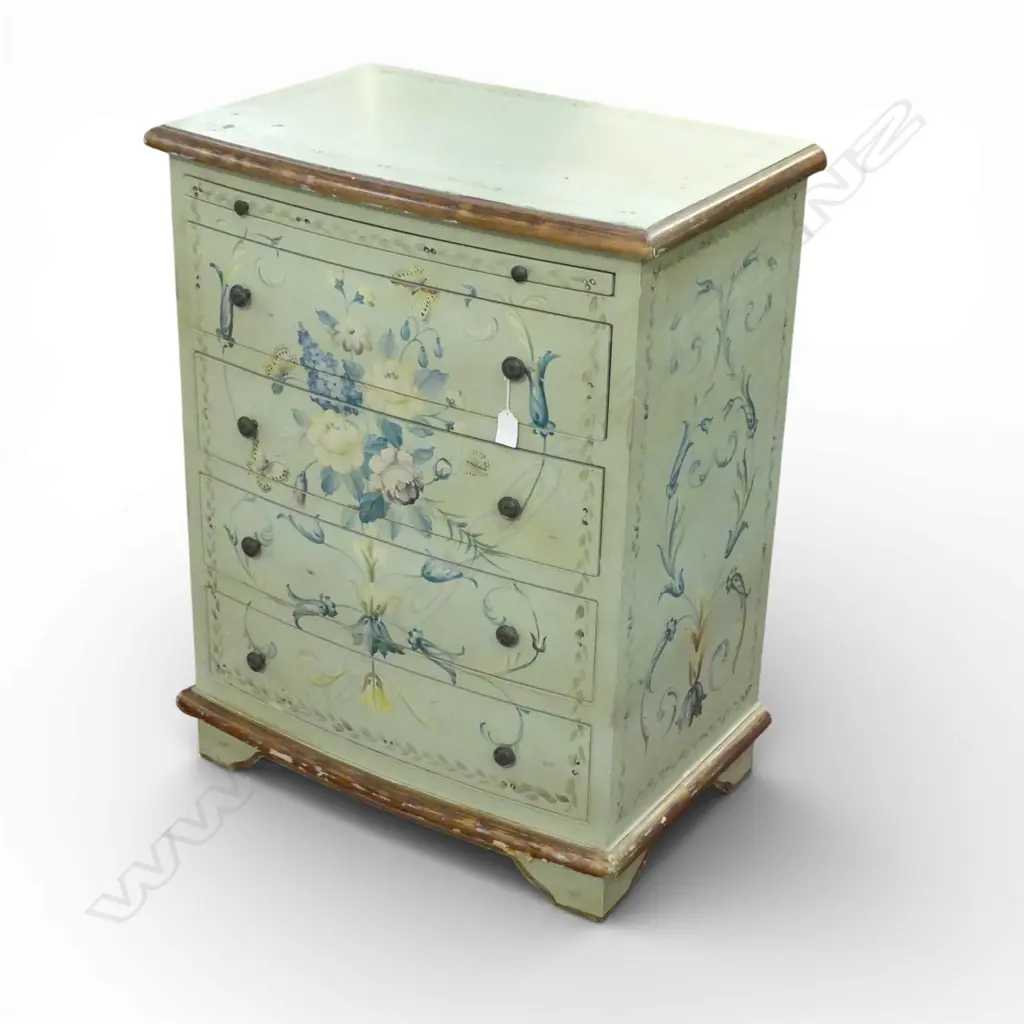 HAND PAINTED FLORAL CHEST OF DRAWERS w. bush slide 610x400x790mm Image 1++