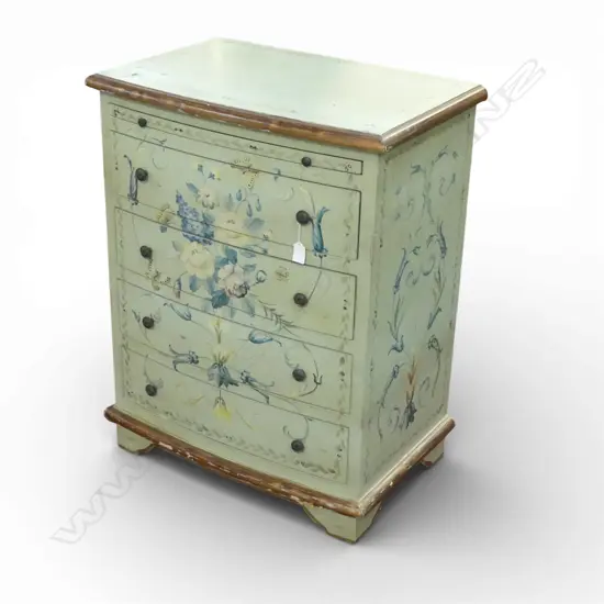 HAND PAINTED FLORAL CHEST OF DRAWERS w. bush slide 610x400x790mm