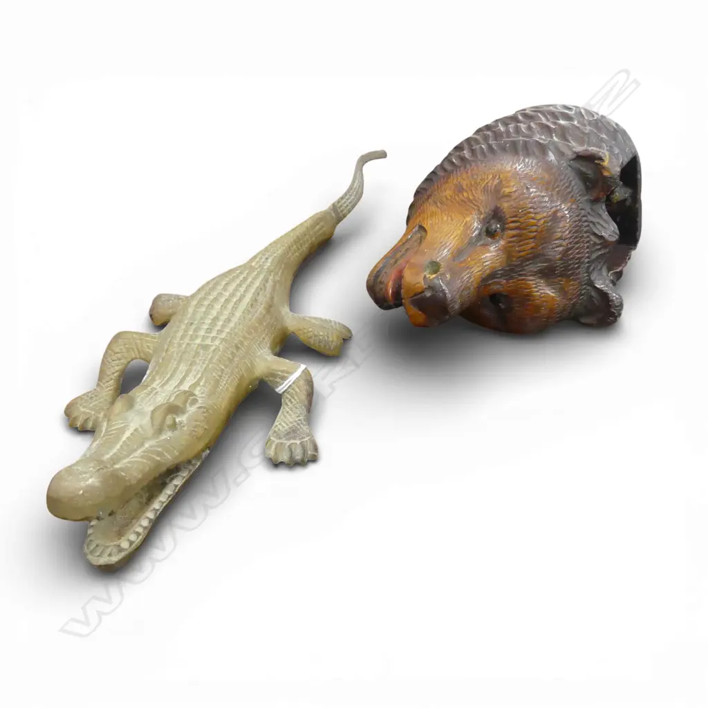 BRASS CROCODILE L.450mm, CARVED WOODEN WALL MOUNTED BEAR HEAD  Image 1++