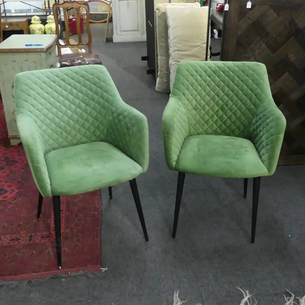 PR GREEN VELVET UPHOLSTERED MODERN ARMCHAIRS Image 1++