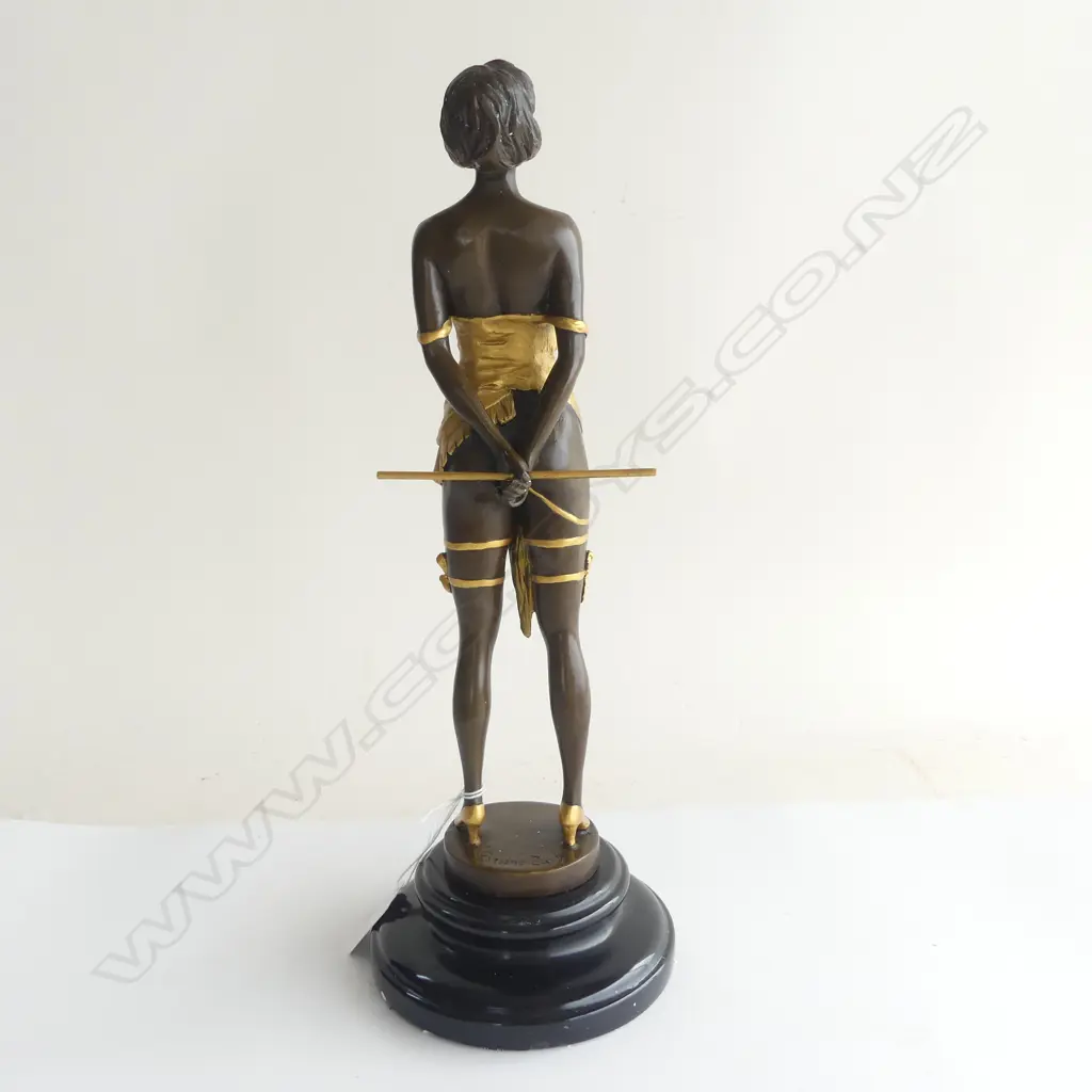 ART DECO STYLE BRONZE FIGURINE 'The Riding Crop' after Bruno Zach. Gilded highlights. On black stone base. H.355mm Image 1++