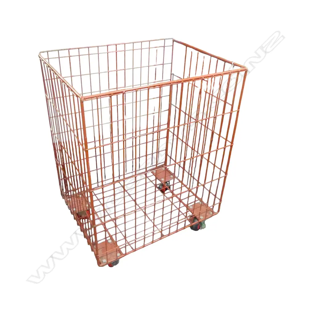RED WIRE MESH LAUNDRY TUB ON CASTORS 615x470x785mm Image 1++