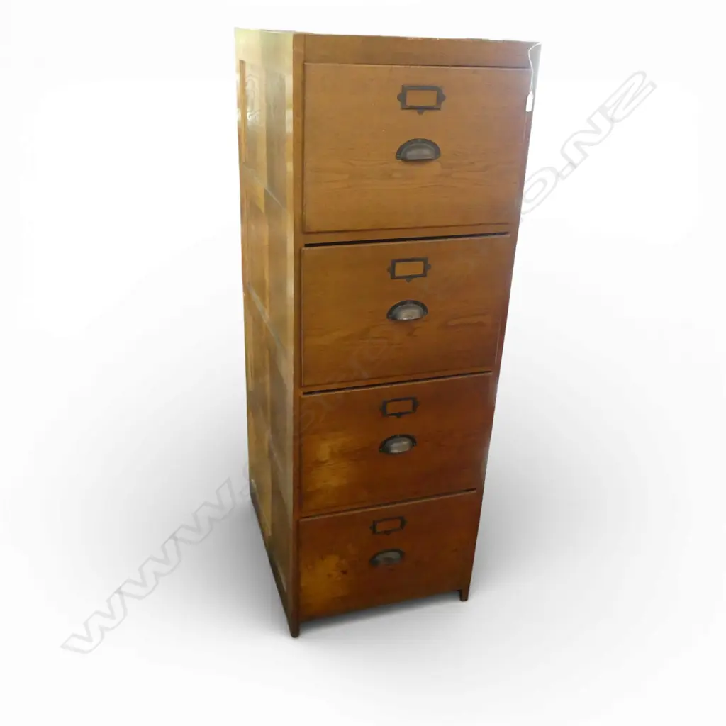4 DRAWER OAK FILING CABINET 505x660x1435mm Image 1++