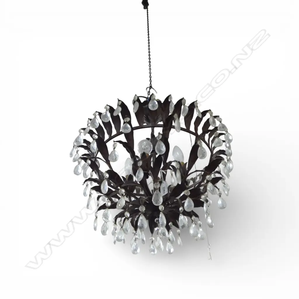 CHANDELIER 4 branch, leaf metal work, crystal droplets (some missing) H.480mm Image 1++