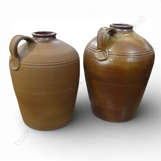 2 PART GLAZED FLAGONS stamped WFP H.350mm